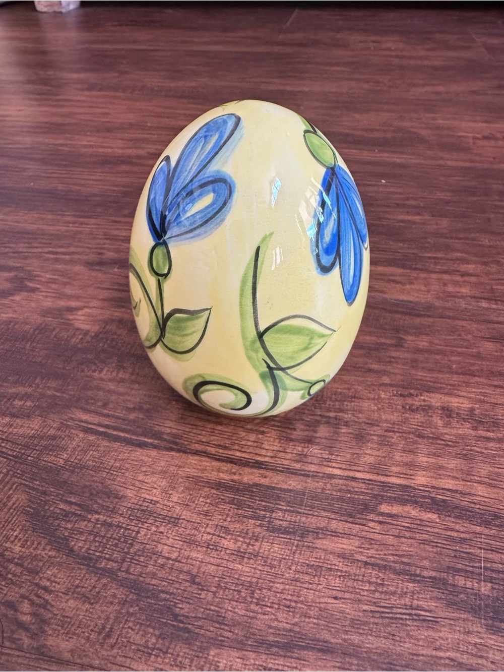 Vicki Carroll Hand-Painted Ceramic Decorative Egg with Blue Floral Design - Picture 1 of 6